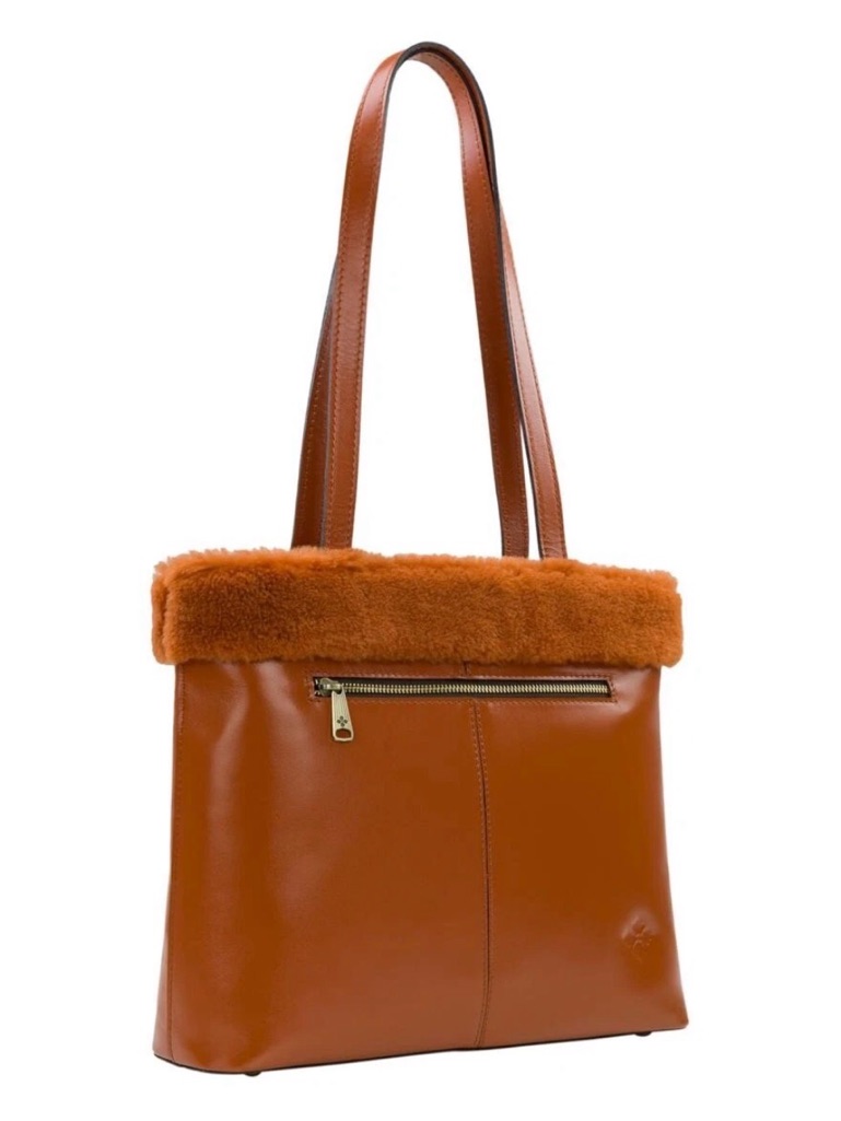 Patricia Nash Ashbur Sherpa Trim Leather Tote - Cinnamon Msrp $229. Nwt
